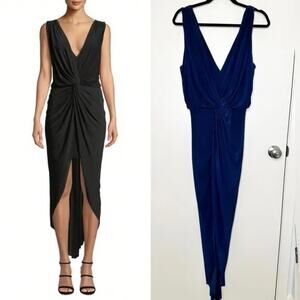 Revolve / MISA Los Angeles NWT Leza Gathered Maxi Dress Gown in Navy Blue